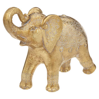 ELEFANTE RESINA DORADO 23CM