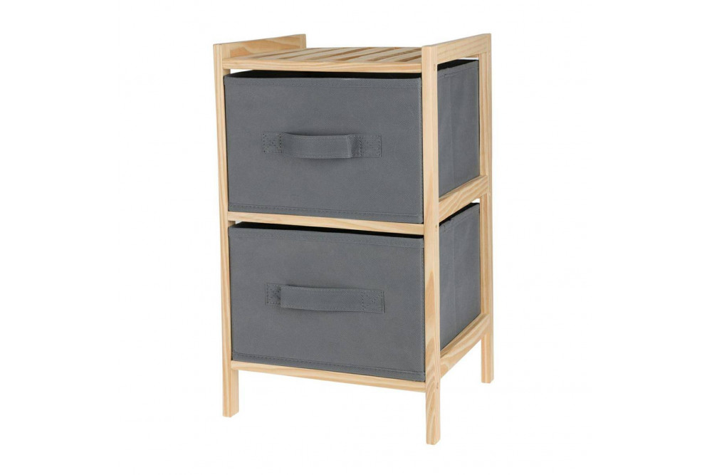 MUEBLE MADERA 2 CAJONES TELA GRIS