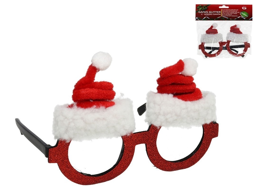 GAFAS GLITTER C/ GORRO SANTA 16X10X14CM