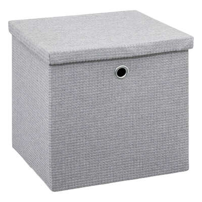 CAJA DE ALMACENAJE CON TAPA DE ALGODÓN GRIS 31 X 31 CM