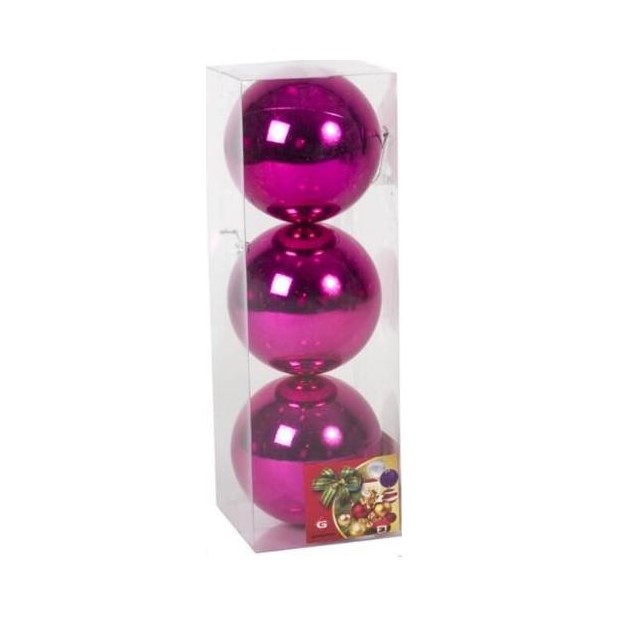 Caja 3 Bolas 10Cm Brillo Fucsia