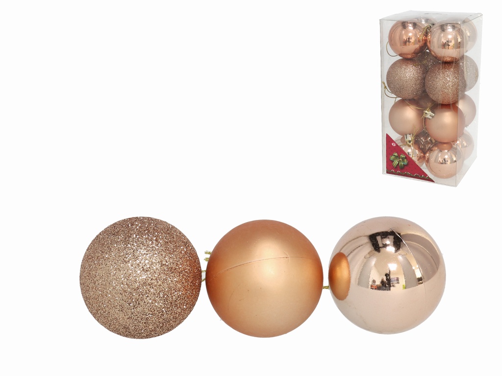 Caja Navidad 16 Bolas Oro Rosa 5 Cm