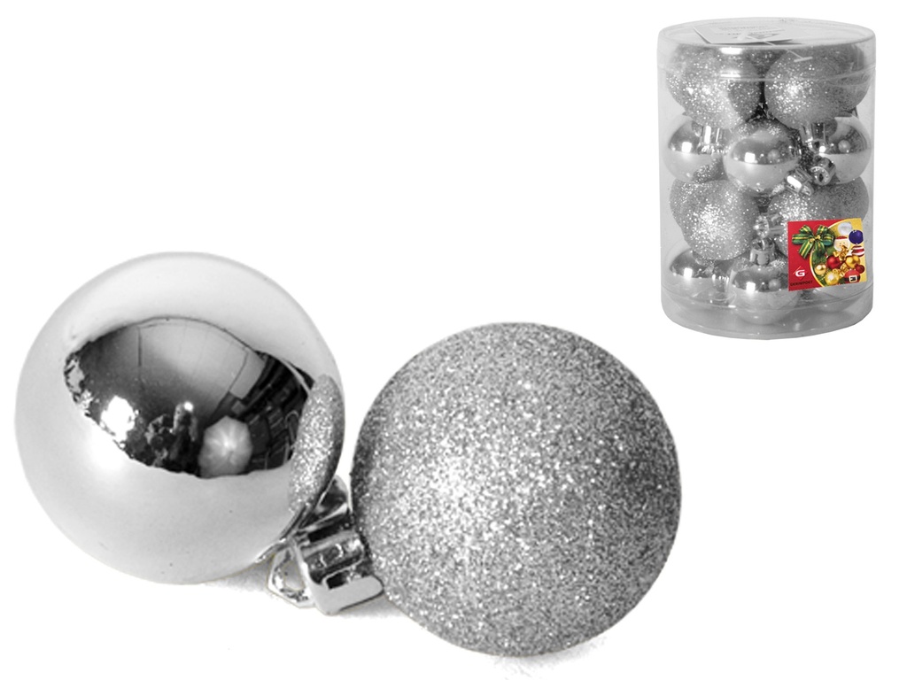 BOTE 20 BOLAS DE NAVIDAD PLATA 4CM 2 SUR