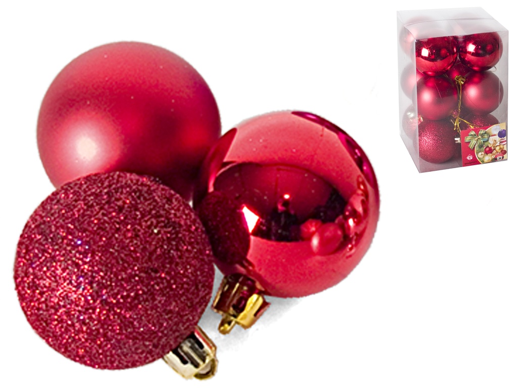 SET 12 BOLAS DE NAVIDAD ROJAS 6CM 3 SURT