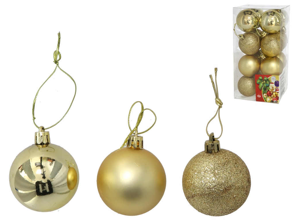 SET 16 BOLAS DE NAVIDAD ORO 5CM