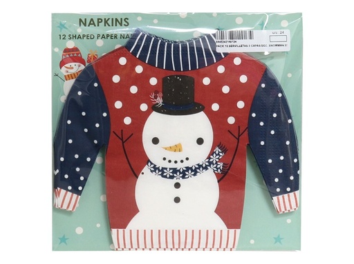 [149134G] PACK 12 SERVILLETAS 3 CAPAS DEC. SNOWMAN 33 CM