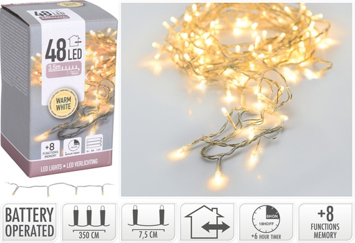 [AX8416210] GUIRNALDA TRANSPARENTE 48 LED CALIDA - PILAS