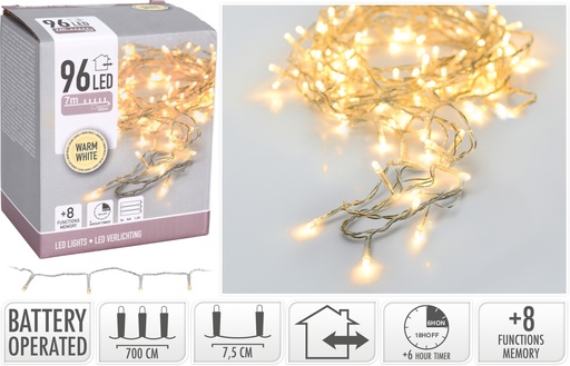 [AX8416220] GUIRNALDA TRANSPARENTE 96 LED CALIDA - PILAS