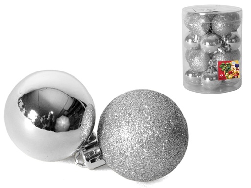 [359856G] BOTE 20 BOLAS DE NAVIDAD PLATA 4CM 2 SUR