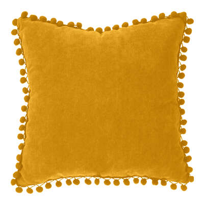 [131656RJJ] COJÍN POMPONES OCRE, 40X40 CM